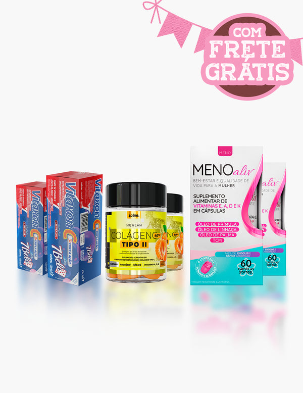 2 Meno Aliv + 2 Colágeno Tipo 2 + 2 Vitaxon - Tripla Ação + Brinde 1 Trimagnésio