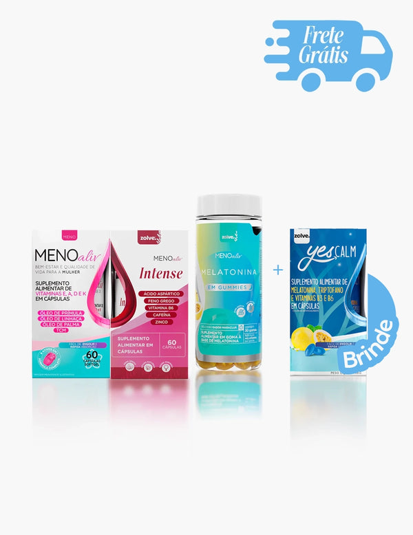Meno Aliv + Meno Intense + Gummy Melatonina + Brinde Yes Calm