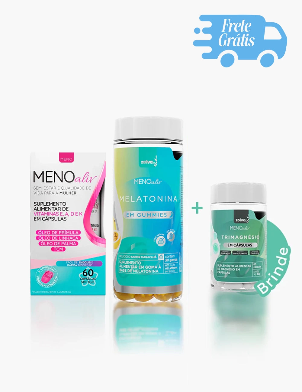 Meno Aliv + Gummy Melatonina + Brinde Trimagnésio