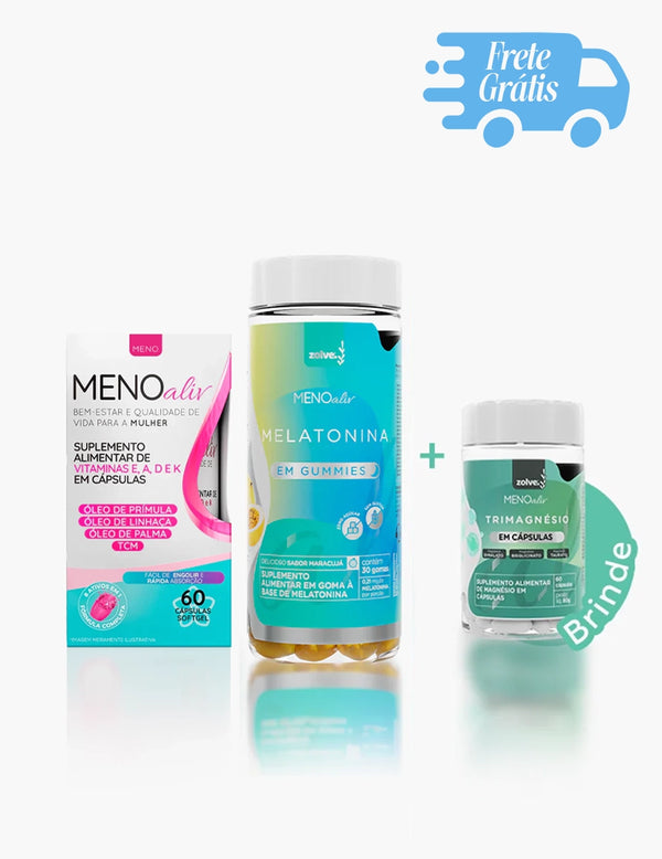 Meno Aliv + Gummy Melatonina + Brinde Trimagnésio