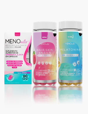 Meno Aliv + Gummy Hair, Skin & Nails + Gummy Melatonina