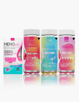 Meno Aliv + Gummy Hair, Skin & Nails + Gummy Vinagre de Maçã + Gummy Melatonina