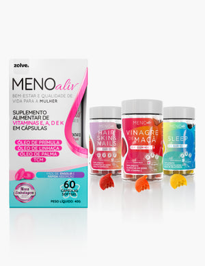 Meno Aliv + Gummy Hair, Skin &amp; Nails + Gummy Vinagre de Maçã