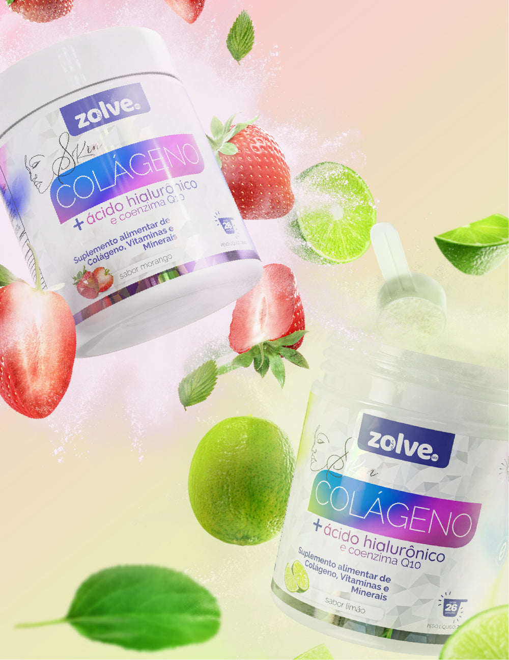 Zolve Skin Colágeno Verisol® Limão + Morango - 2 potes de cada