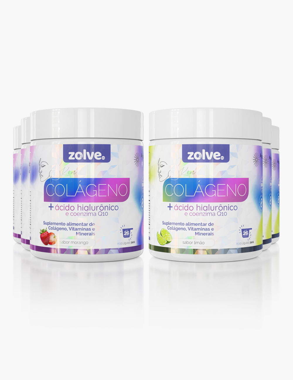 Zolve Skin Colágeno Verisol® Limão + Morango - 3 potes de cada