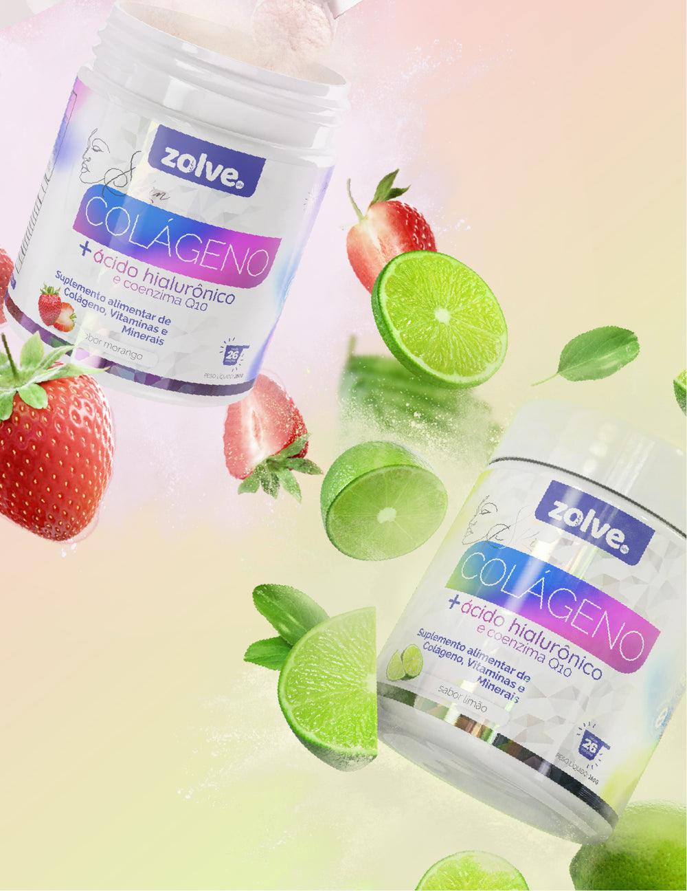 Zolve Skin Colágeno Verisol® Limão + Morango - 3 potes de cada