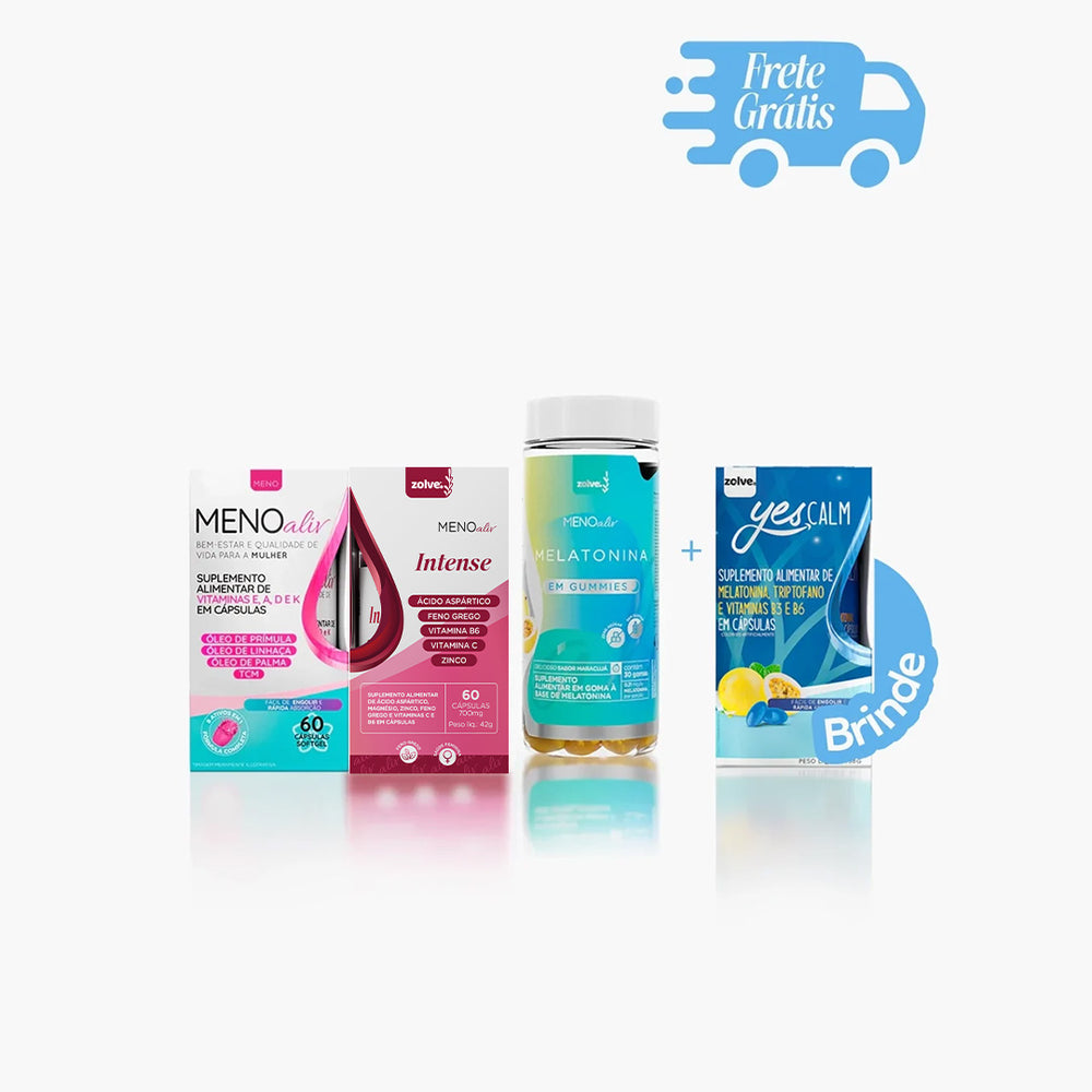 Meno Aliv + Meno Intense + Gummy Melatonina + Brinde Yes Calm